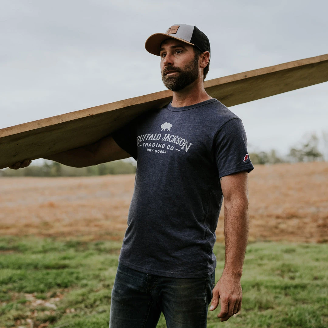 Buffalo Jackson Trading Co. Apparel Graphic Logo Tee | Heather Navy Buffalo Jackson Trading Co. Apparel Graphic Logo Tee | Heather Navy