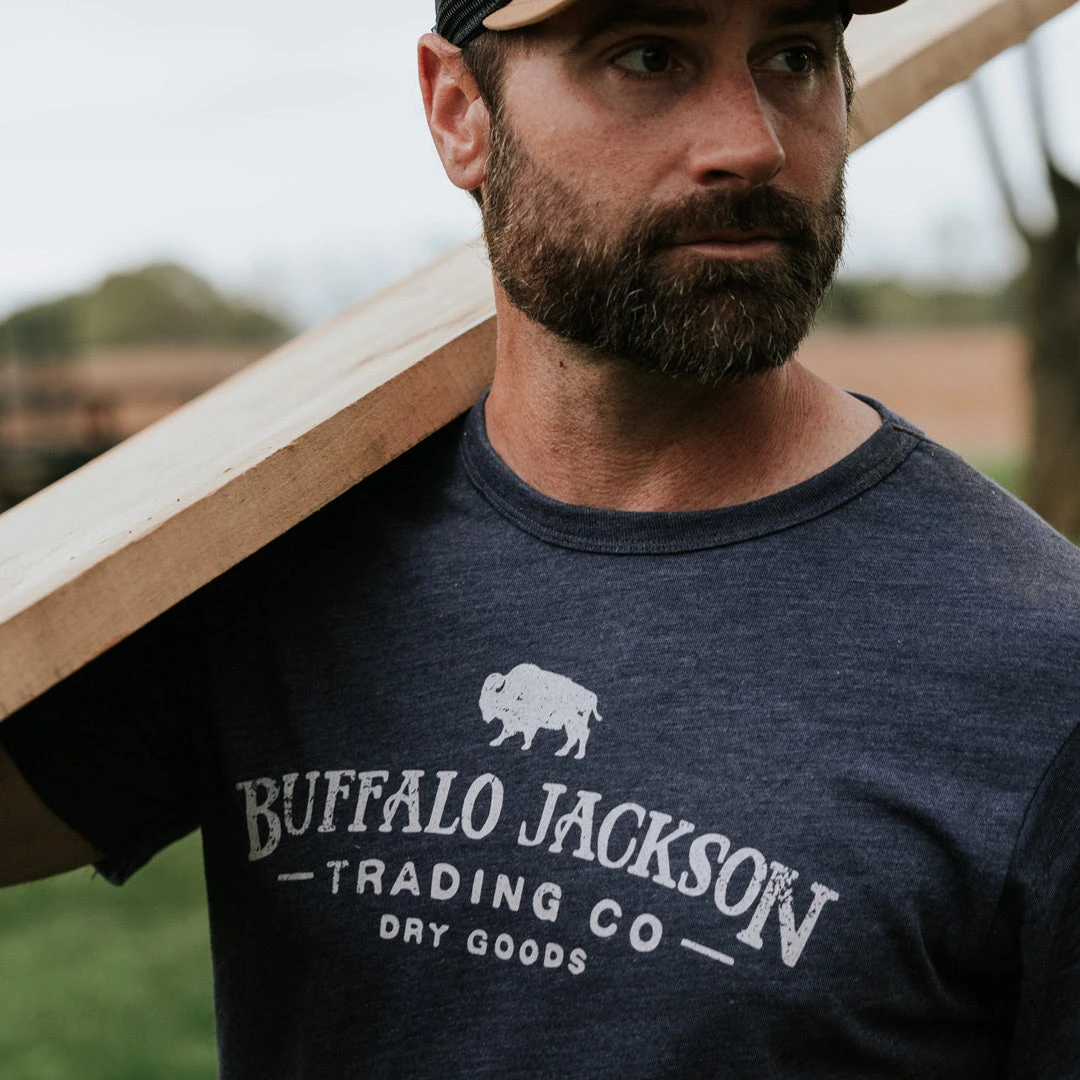Buffalo Jackson Trading Co. Apparel Graphic Logo Tee | Heather Navy Buffalo Jackson Trading Co. Apparel Graphic Logo Tee | Heather Navy