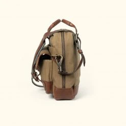 Buffalo Jackson Trading Co. Dakota Reserve Waxed Canvas Leather Briefcase | Field Khaki With Chestnut Brown