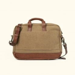 Buffalo Jackson Trading Co. Dakota Reserve Waxed Canvas Leather Briefcase | Field Khaki With Chestnut Brown