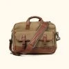 Buffalo Jackson Trading Co. Dakota Reserve Waxed Canvas Leather Briefcase | Field Khaki With Chestnut Brown