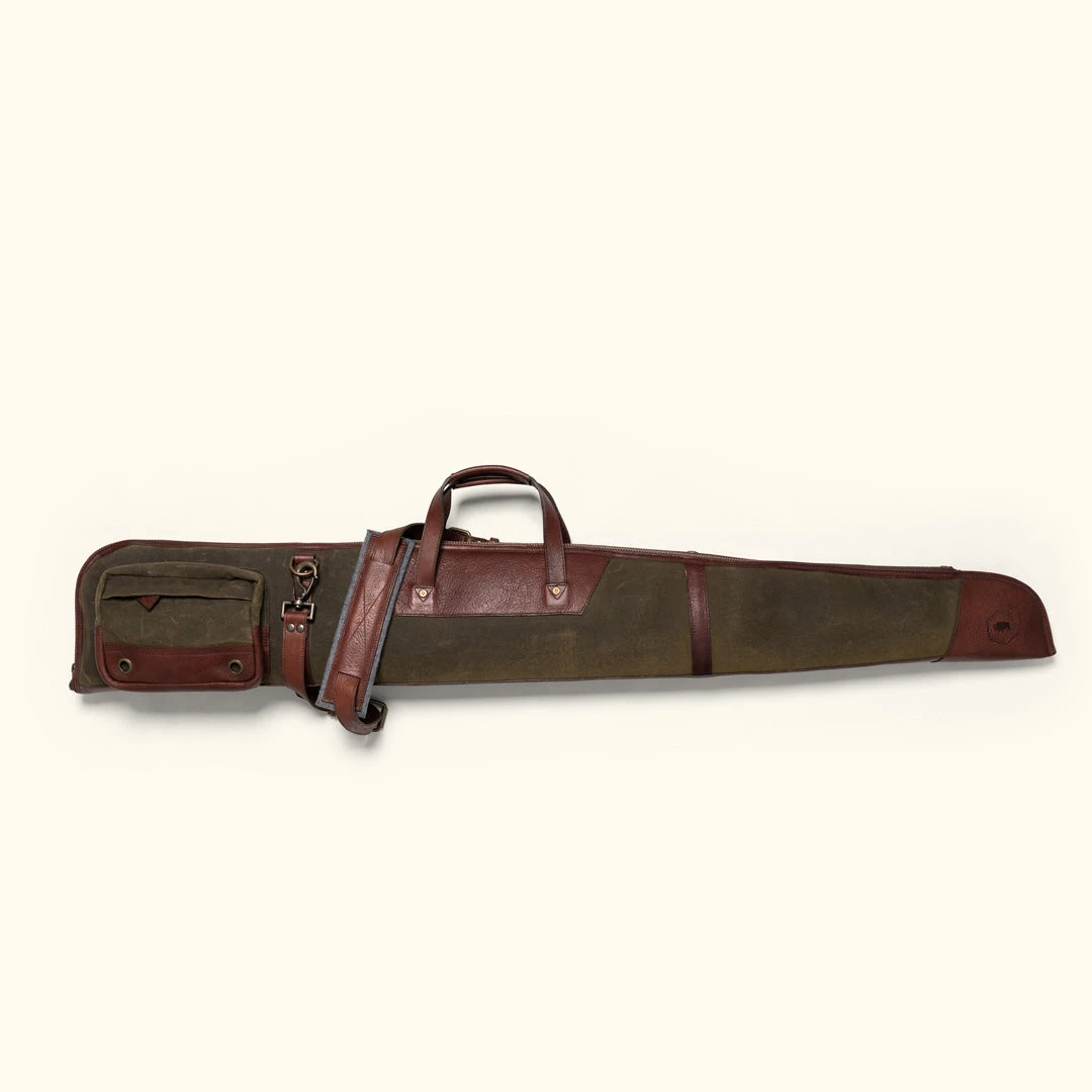 Buffalo Jackson Trading Co. Dakota Waxed Canvas Shotgun Case | Green W/ Dark Briar Leather 3 Buffalo Jackson Trading Co. Dakota Waxed Canvas Shotgun Case | Green W/ Dark Briar Leather