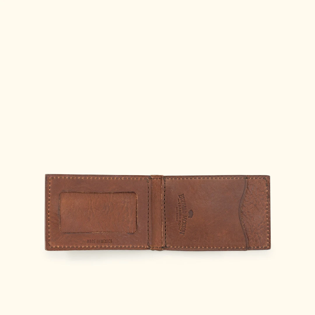 Buffalo Jackson Trading Co. Dakota Leather Bifold - Metal Money Clip Wallet | Chestnut Brown