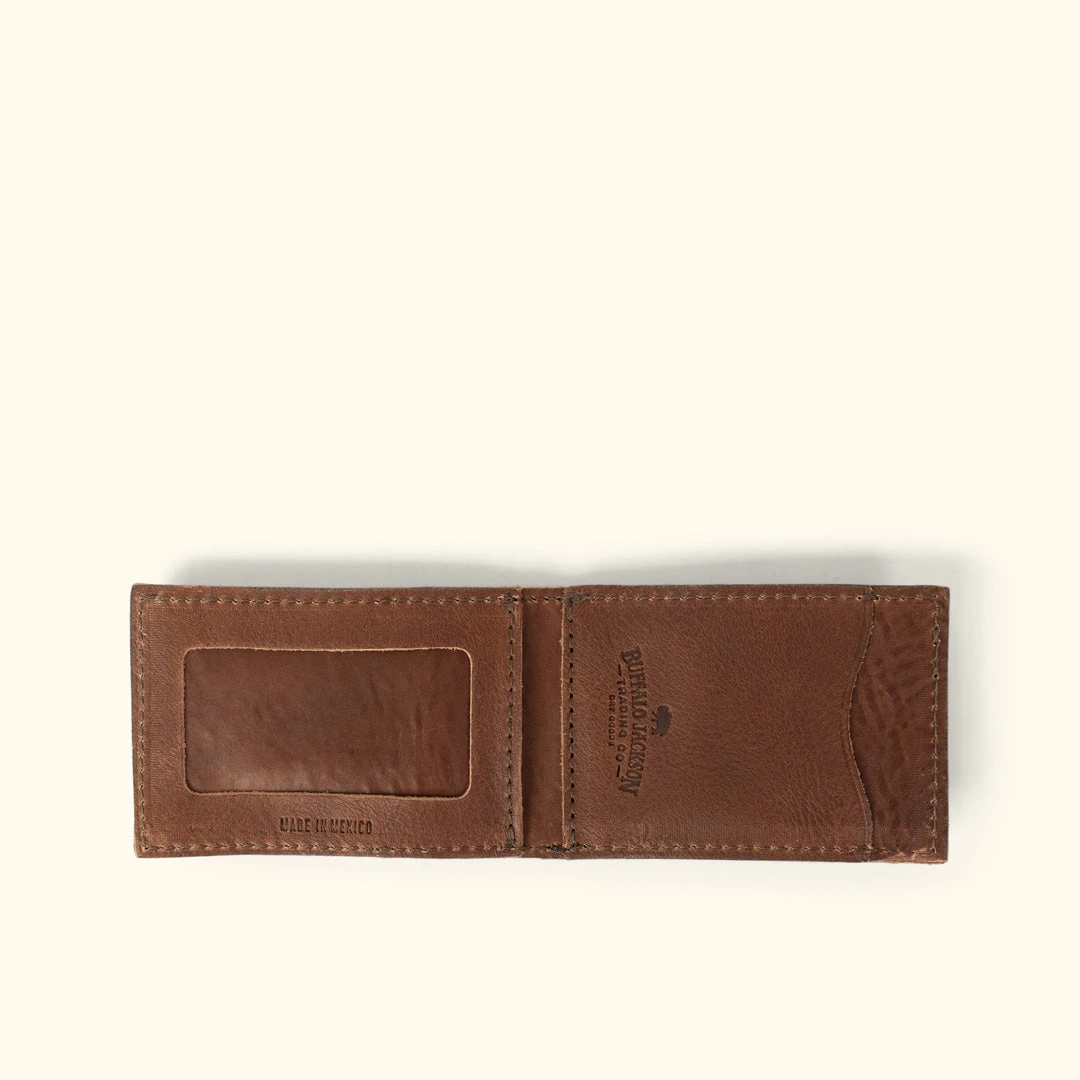 Buffalo Jackson Trading Co. Dakota Leather Magnetic Money Clip Bifold Wallet | Chestnut Brown