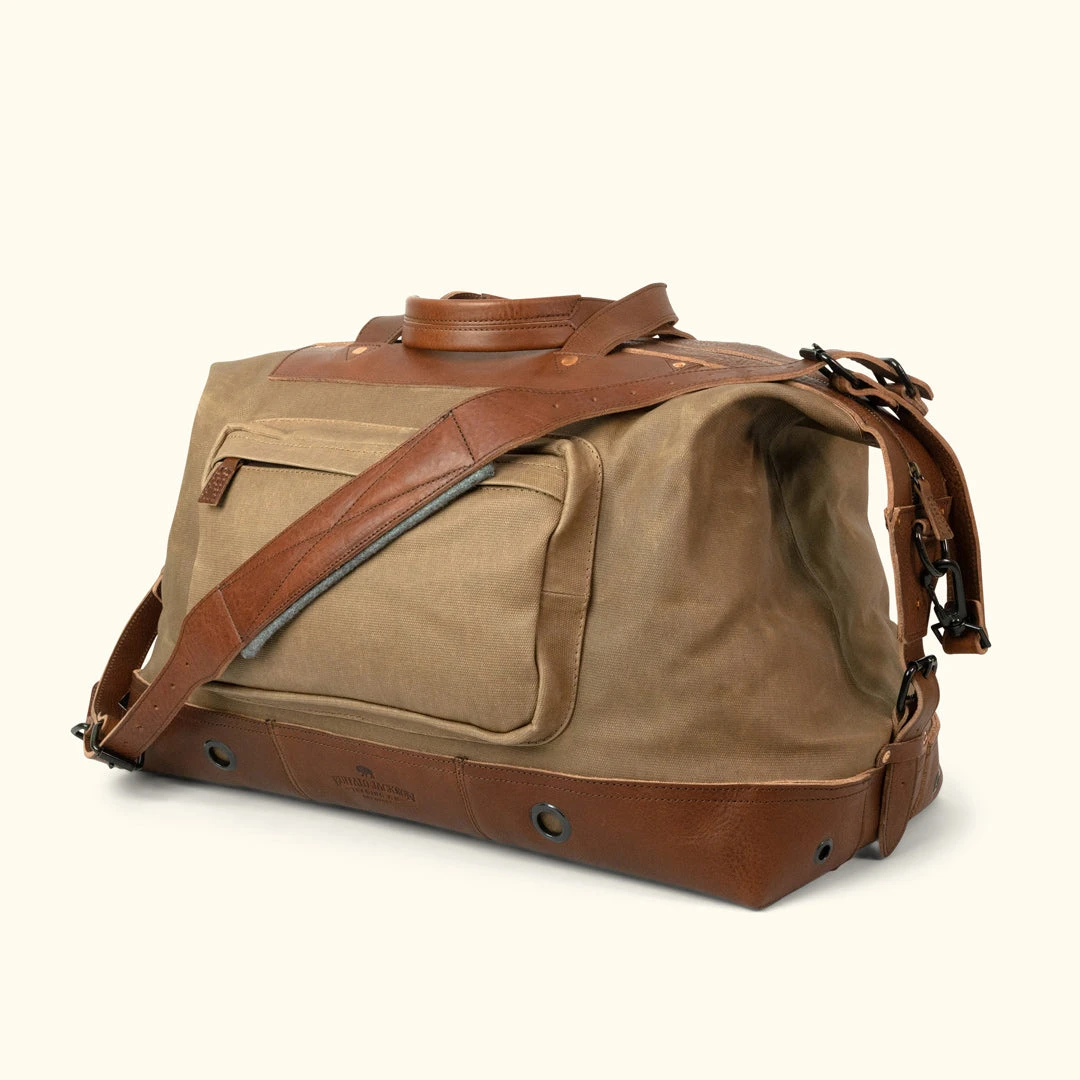 Buffalo Jackson Trading Co. Dakota Waxed Canvas Oversized Weekend Bag | Field Khaki W/ Chestnut Brown Leather