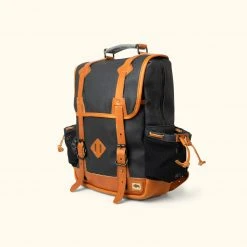 Buffalo Jackson Trading Co. Dakota Waxed Canvas Commuter Backpack | Navy Charcoal W/ Saddle Tan Leather Leather Backpacks