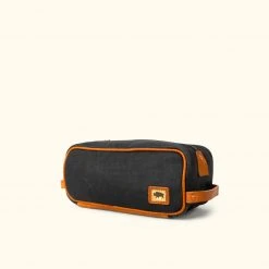 Buffalo Jackson Trading Co. Dakota Waxed Canvas Dopp Kit Toiletry Bag | Navy Charcoal W/ Saddle Tan Leather