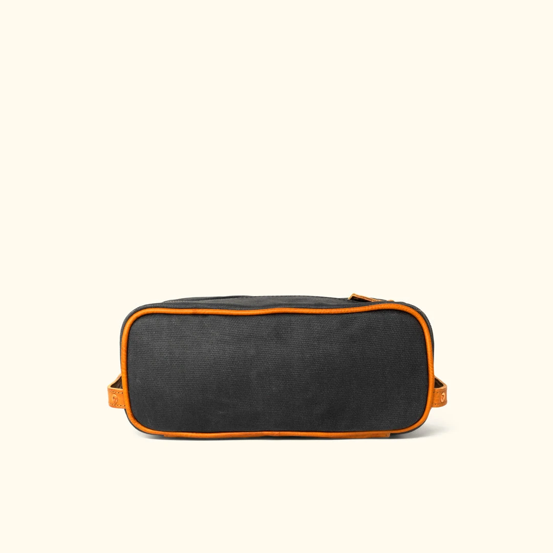 Buffalo Jackson Trading Co. Dakota Waxed Canvas Dopp Kit Toiletry Bag | Navy Charcoal W/ Saddle Tan Leather