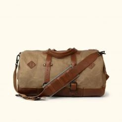 Buffalo Jackson Trading Co. Dakota Waxed Canvas Duffle Bag/Backpack | Field Khaki W/ Chestnut Brown Leather