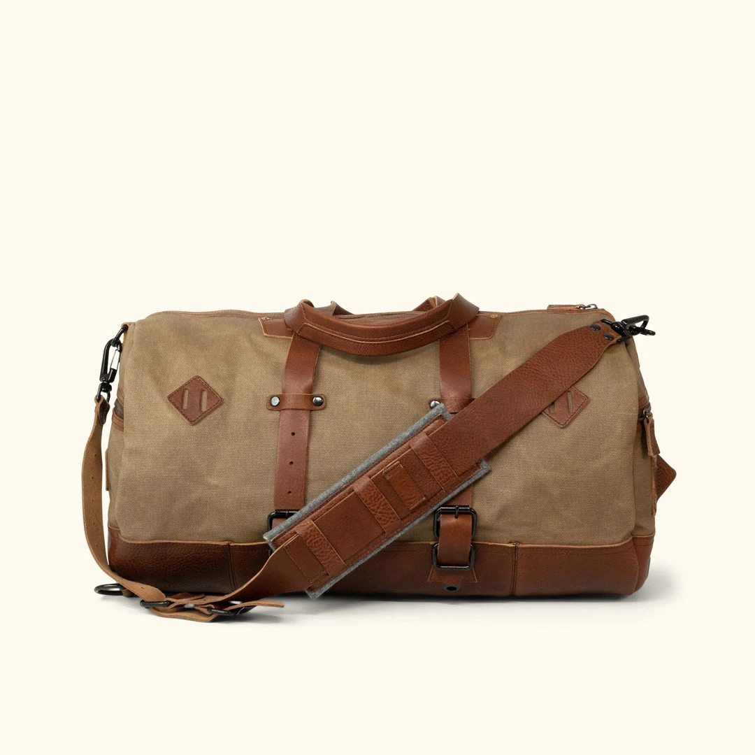 Buffalo Jackson Trading Co. Dakota Waxed Canvas Duffle Bag/Backpack | Field Khaki W/ Chestnut Brown Leather