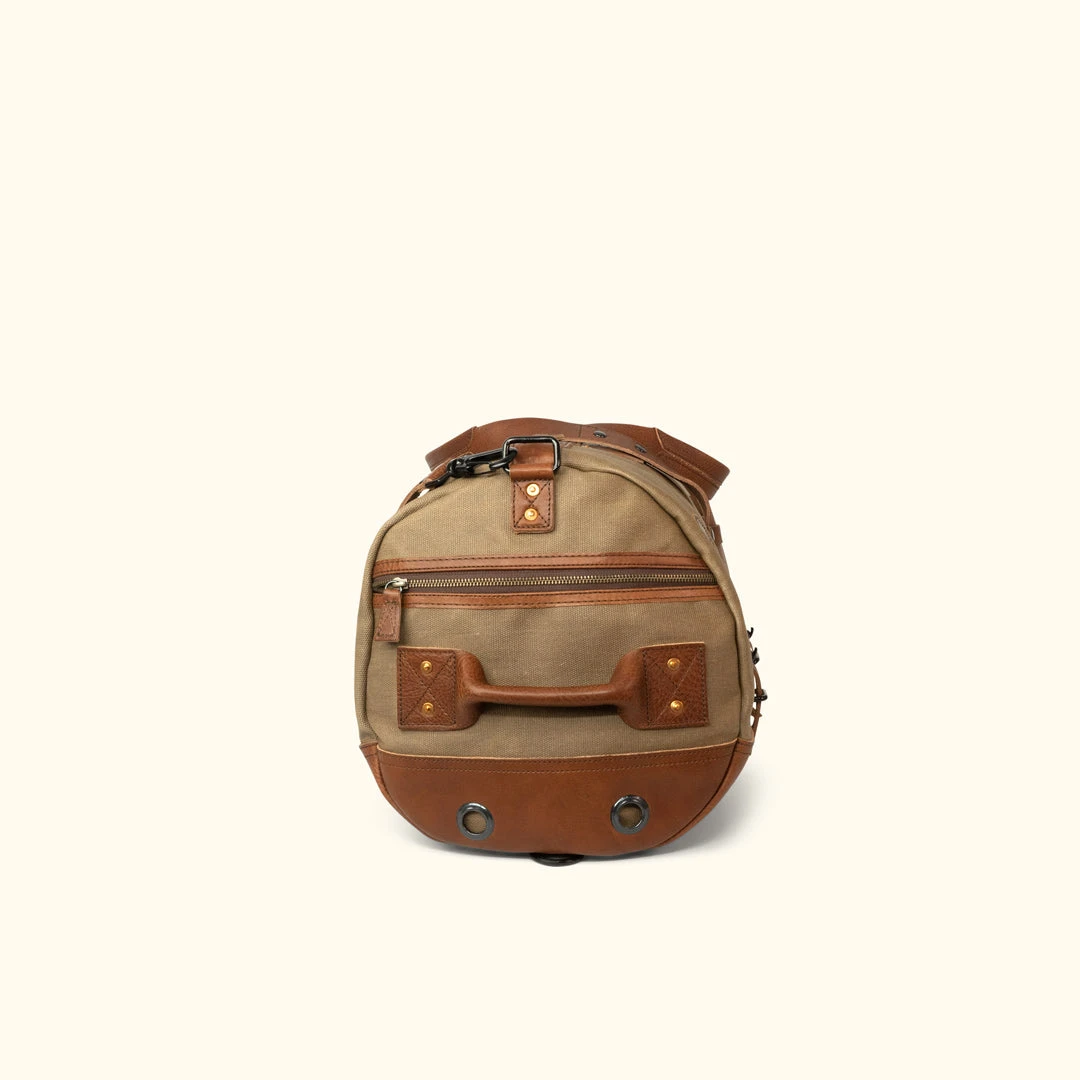 Buffalo Jackson Trading Co. Dakota Waxed Canvas Duffle Bag/Backpack | Field Khaki W/ Chestnut Brown Leather