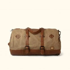 Buffalo Jackson Trading Co. Dakota Waxed Canvas Duffle Bag/Backpack | Field Khaki W/ Chestnut Brown Leather