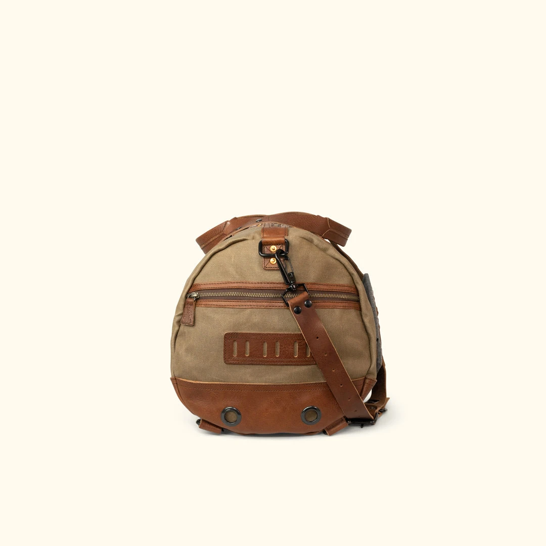Buffalo Jackson Trading Co. Dakota Waxed Canvas Duffle Bag/Backpack | Field Khaki W/ Chestnut Brown Leather
