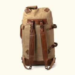 Buffalo Jackson Trading Co. Dakota Waxed Canvas Military Sea Bag Backpack | Field Khaki W/ Chestnut Brown Leather 7 Buffalo Jackson Trading Co. Dakota Waxed Canvas Military Sea Bag Backpack | Field Khaki W/ Chestnut Brown Leather