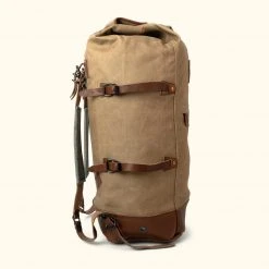Buffalo Jackson Trading Co. Dakota Waxed Canvas Military Sea Bag Backpack | Field Khaki W/ Chestnut Brown Leather 5 Buffalo Jackson Trading Co. Dakota Waxed Canvas Military Sea Bag Backpack | Field Khaki W/ Chestnut Brown Leather