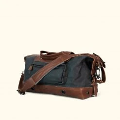 Buffalo Jackson Trading Co. Dakota Waxed Canvas Weekend Bag | Navy Charcoal W/ Chestnut Brown Leather Leather Duffle Bags