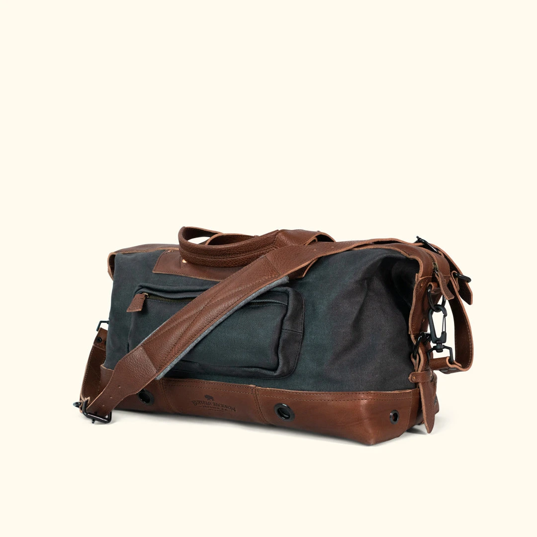 Buffalo Jackson Trading Co. Dakota Waxed Canvas Weekend Bag | Navy Charcoal W/ Chestnut Brown Leather Leather Duffle Bags 4 Buffalo Jackson Trading Co. Dakota Waxed Canvas Weekend Bag | Navy Charcoal W/ Chestnut Brown Leather Leather Duffle Bags