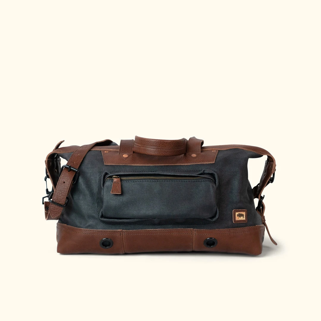 Buffalo Jackson Trading Co. Dakota Waxed Canvas Weekend Bag | Navy Charcoal W/ Chestnut Brown Leather Leather Duffle Bags 3 Buffalo Jackson Trading Co. Dakota Waxed Canvas Weekend Bag | Navy Charcoal W/ Chestnut Brown Leather Leather Duffle Bags