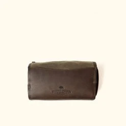 Buffalo Jackson Trading Co. Dopp Kits & Toiletry Kits Denver Waxed Canvas Shaving Kit/Dopp Kit | Moss W/ Dark Briar Leather