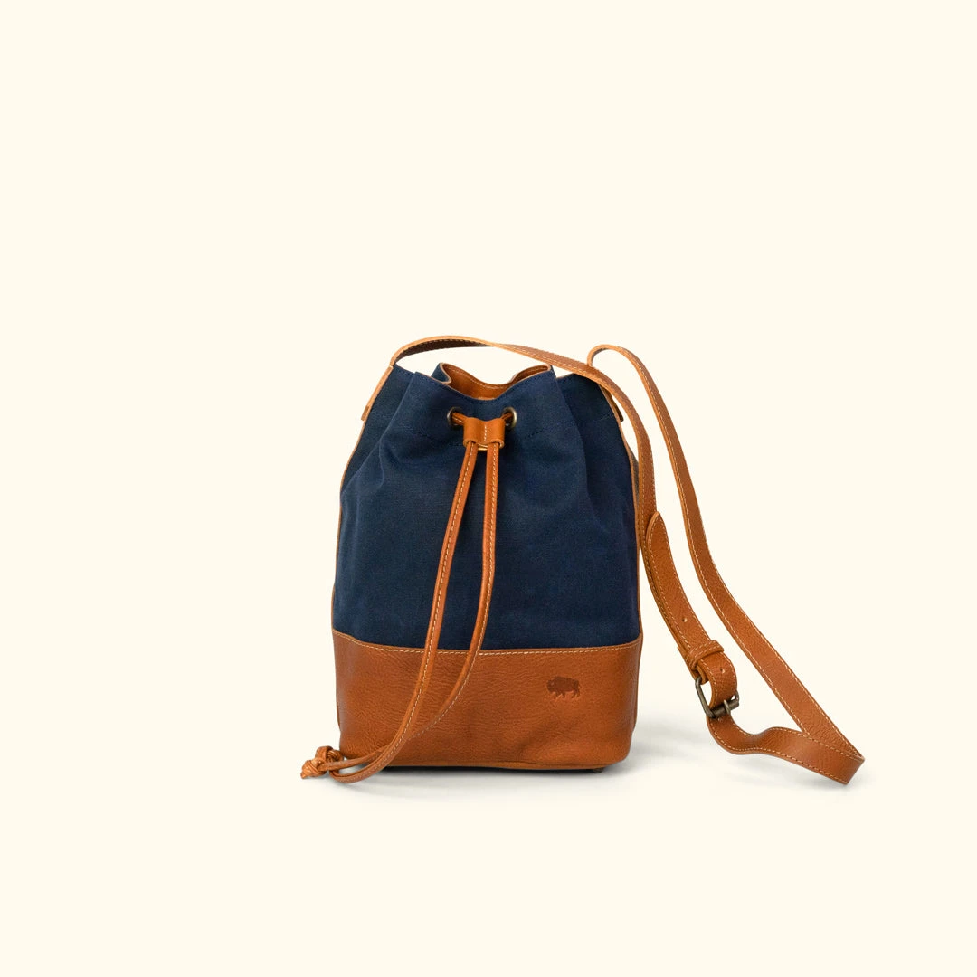 Buffalo Jackson Trading Co. Madison Waxed Canvas Bucket Bag | Navy W/ Saddle Tan Leather 2 Buffalo Jackson Trading Co. Madison Waxed Canvas Bucket Bag | Navy W/ Saddle Tan Leather