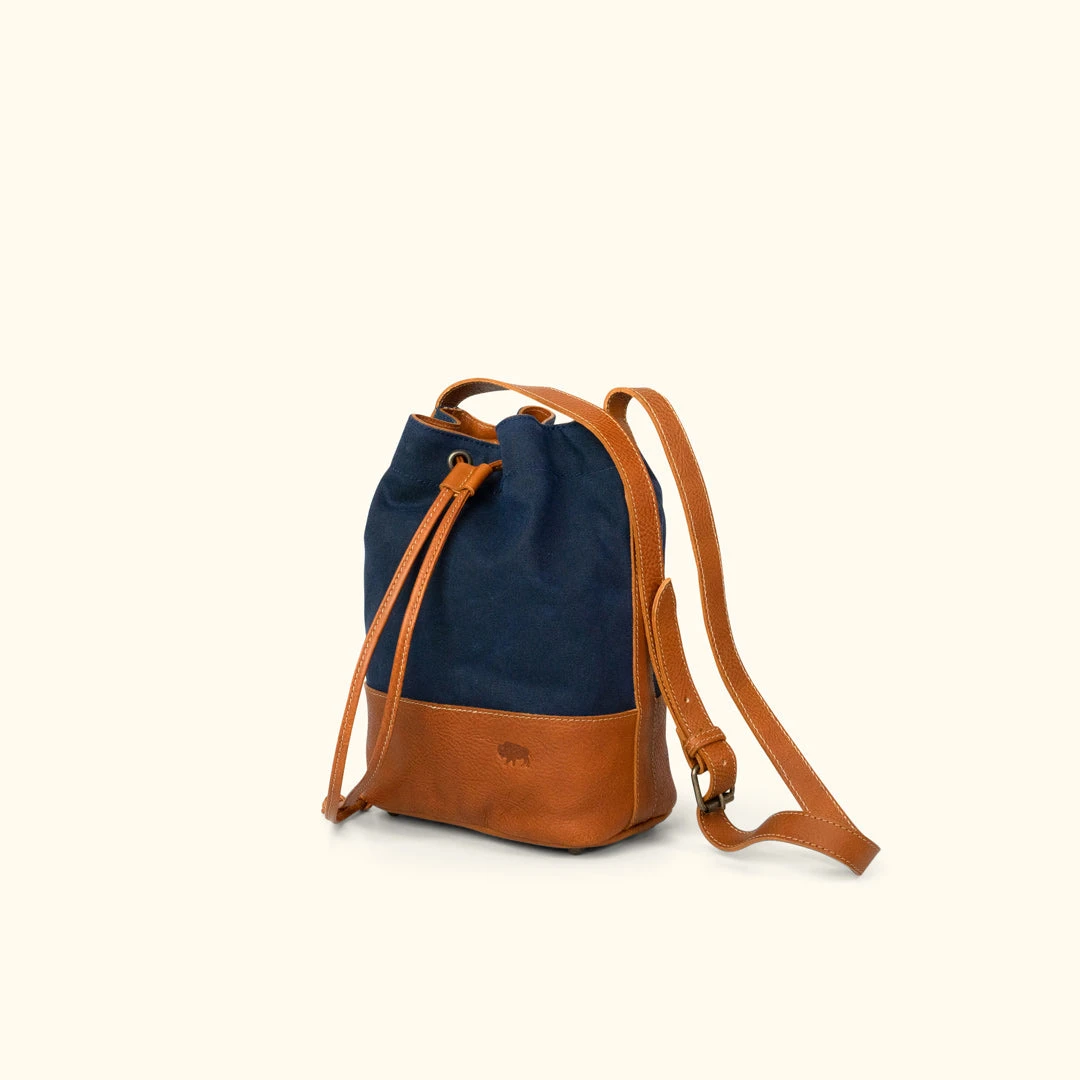 Buffalo Jackson Trading Co. Madison Waxed Canvas Bucket Bag | Navy W/ Saddle Tan Leather 4 Buffalo Jackson Trading Co. Madison Waxed Canvas Bucket Bag | Navy W/ Saddle Tan Leather