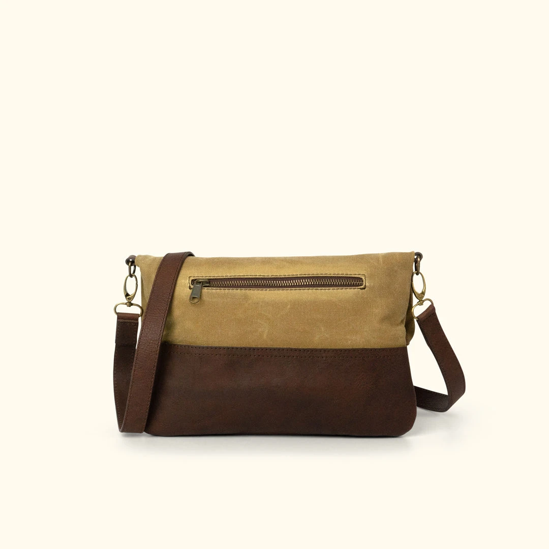 Buffalo Jackson Trading Co. Madison Waxed Canvas Crossbody Foldover Clutch | Khaki W/ Dark Hazelnut Leather
