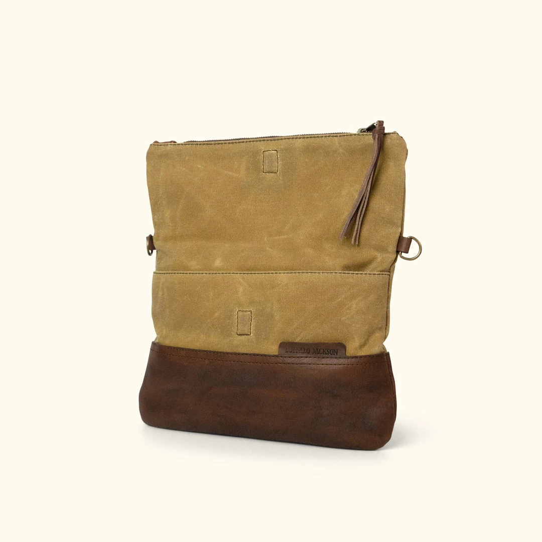 Buffalo Jackson Trading Co. Madison Waxed Canvas Crossbody Foldover Clutch | Khaki W/ Dark Hazelnut Leather