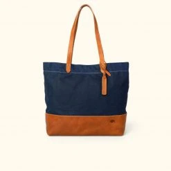 Buffalo Jackson Trading Co. Madison Waxed Canvas Tote Bag | Navy W/ Saddle Tan Leather
