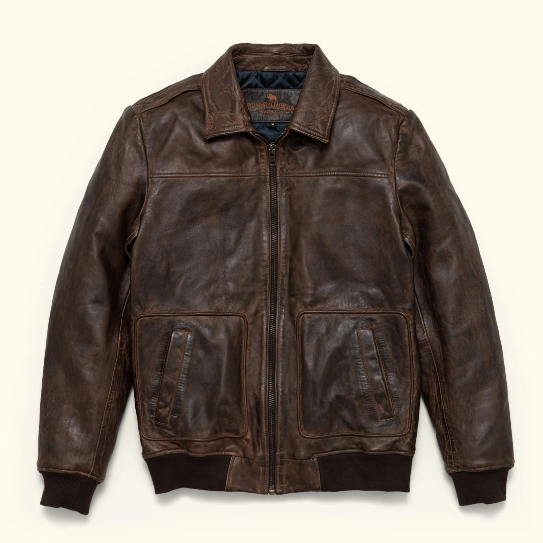 Buffalo Jackson Trading Co. Leather Jackets Maverick Leather Bomber Jacket | Distressed Brown Buffalo Jackson Trading Co. Leather Jackets Maverick Leather Bomber Jacket | Distressed Brown