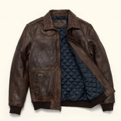 Buffalo Jackson Trading Co. Ranger Leather Bomber Jacket | Distressed Brown