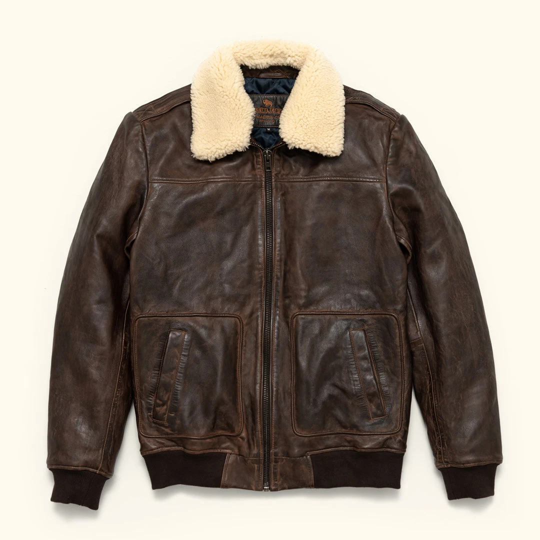 Buffalo Jackson Trading Co. Leather Jackets Maverick Leather Bomber Jacket | Distressed Brown Buffalo Jackson Trading Co. Leather Jackets Maverick Leather Bomber Jacket | Distressed Brown