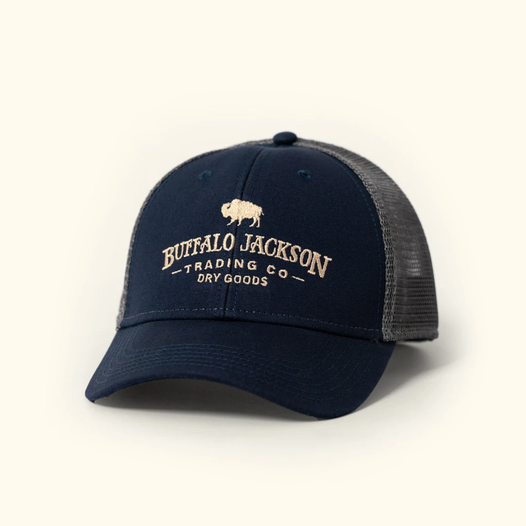 Buffalo Jackson Trading Co. Trucker Patch Hat | Navy And Gray Mesh Accessories Buffalo Jackson Trading Co. Trucker Patch Hat | Navy And Gray Mesh Accessories