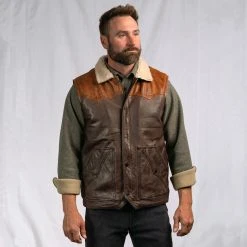 Buffalo Jackson Trading Co. Leather Jackets Jackson Leather Sherpa Vest | Tan & Brown