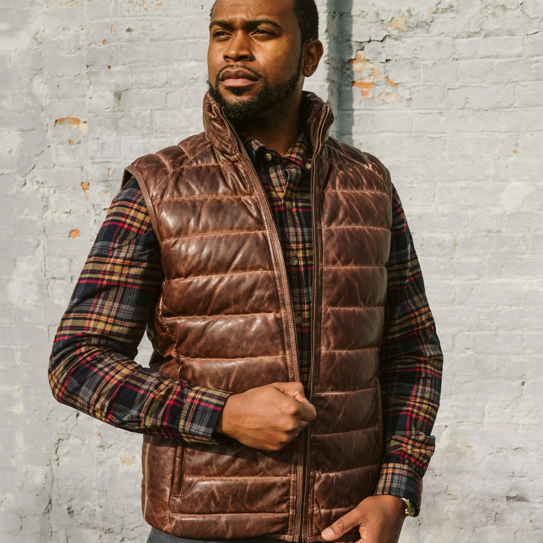 Buffalo Jackson Trading Co. Leather Jackets Bridger Leather Down Vest | Dark Brown Buffalo Jackson Trading Co. Leather Jackets Bridger Leather Down Vest | Dark Brown