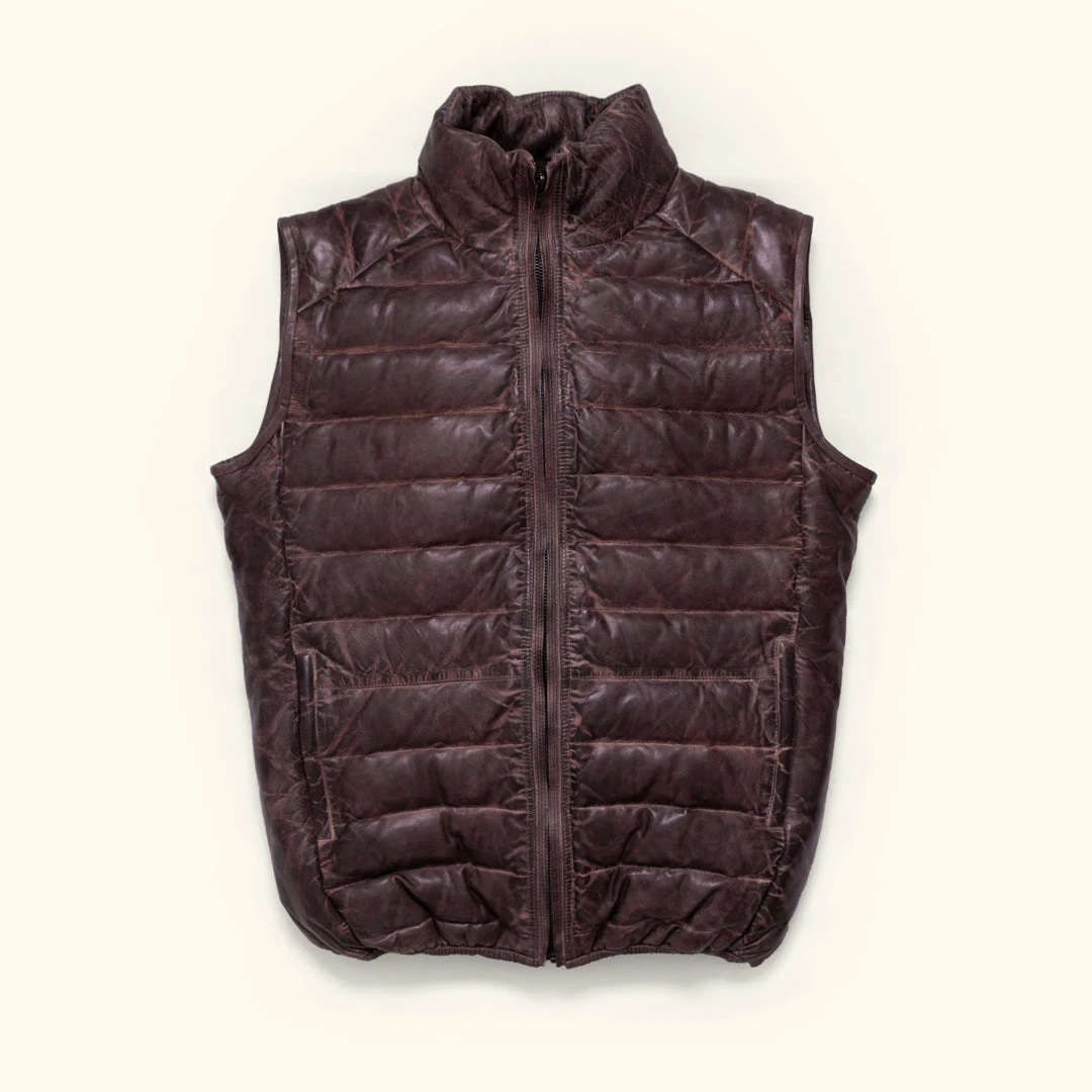 Buffalo Jackson Trading Co. Leather Jackets Bridger Leather Down Vest | Dark Brown Buffalo Jackson Trading Co. Leather Jackets Bridger Leather Down Vest | Dark Brown