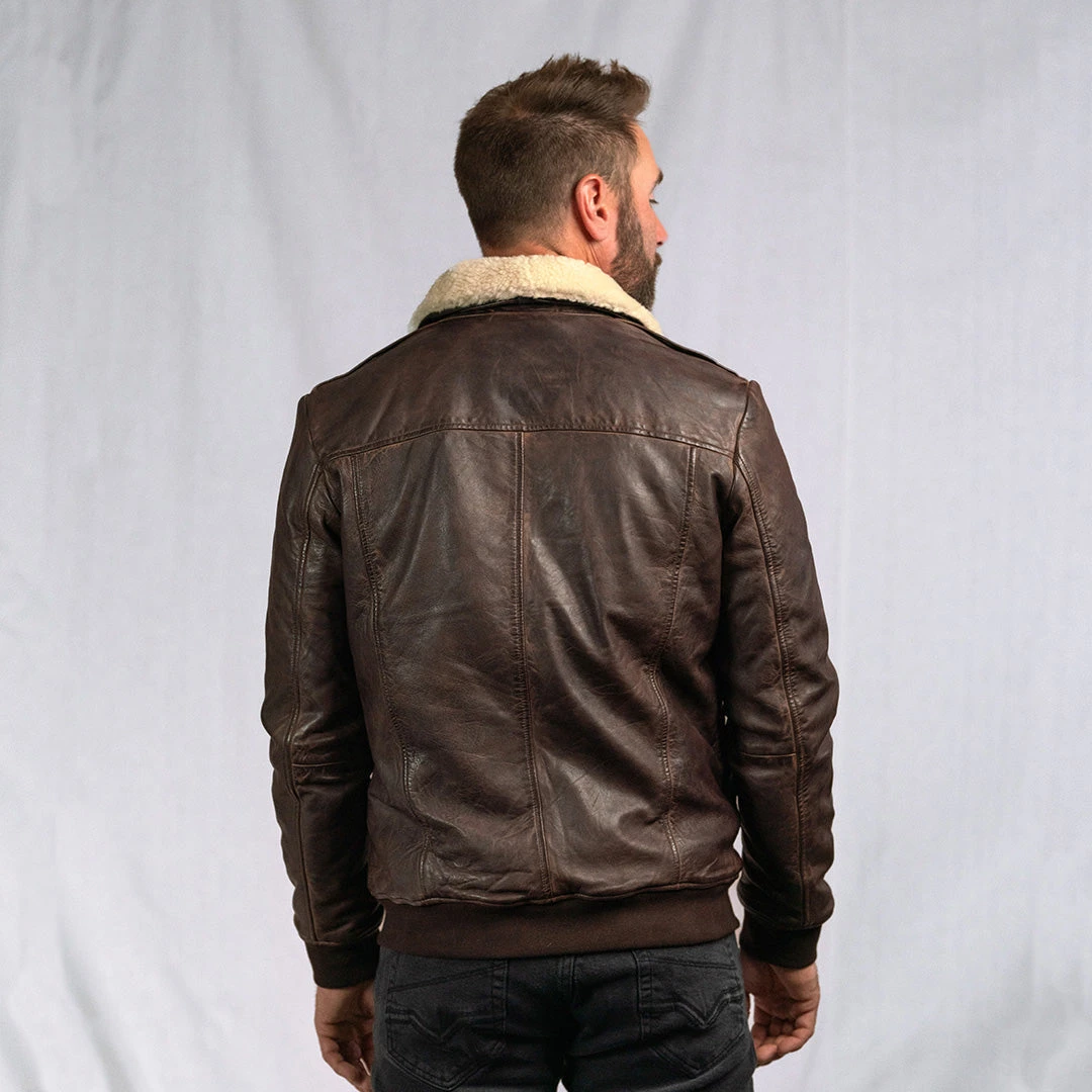 Buffalo Jackson Trading Co. Leather Jackets Maverick Leather Bomber Jacket | Distressed Brown Buffalo Jackson Trading Co. Leather Jackets Maverick Leather Bomber Jacket | Distressed Brown