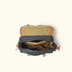 Buffalo Jackson Trading Co. Dakota Waxed Canvas Commuter Backpack | Navy Charcoal W/ Saddle Tan Leather Leather Backpacks