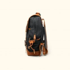 Buffalo Jackson Trading Co. Dakota Waxed Canvas Commuter Backpack | Navy Charcoal W/ Saddle Tan Leather Leather Backpacks