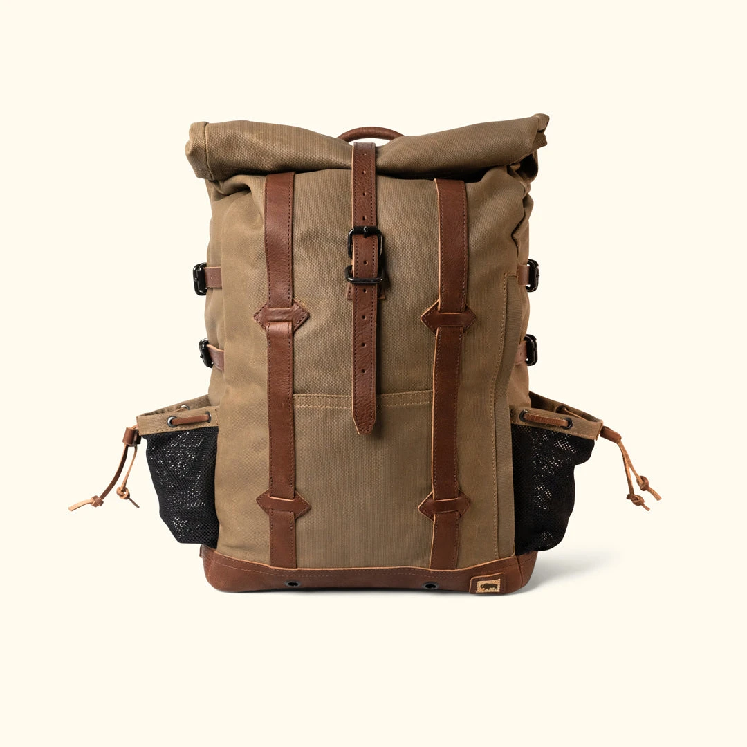 Buffalo Jackson Trading Co. Leather Travel Bags Waxed Canvas Rolltop Backpack | Dakota Collection | Field Khaki 3 Buffalo Jackson Trading Co. Leather Travel Bags Waxed Canvas Rolltop Backpack | Dakota Collection | Field Khaki