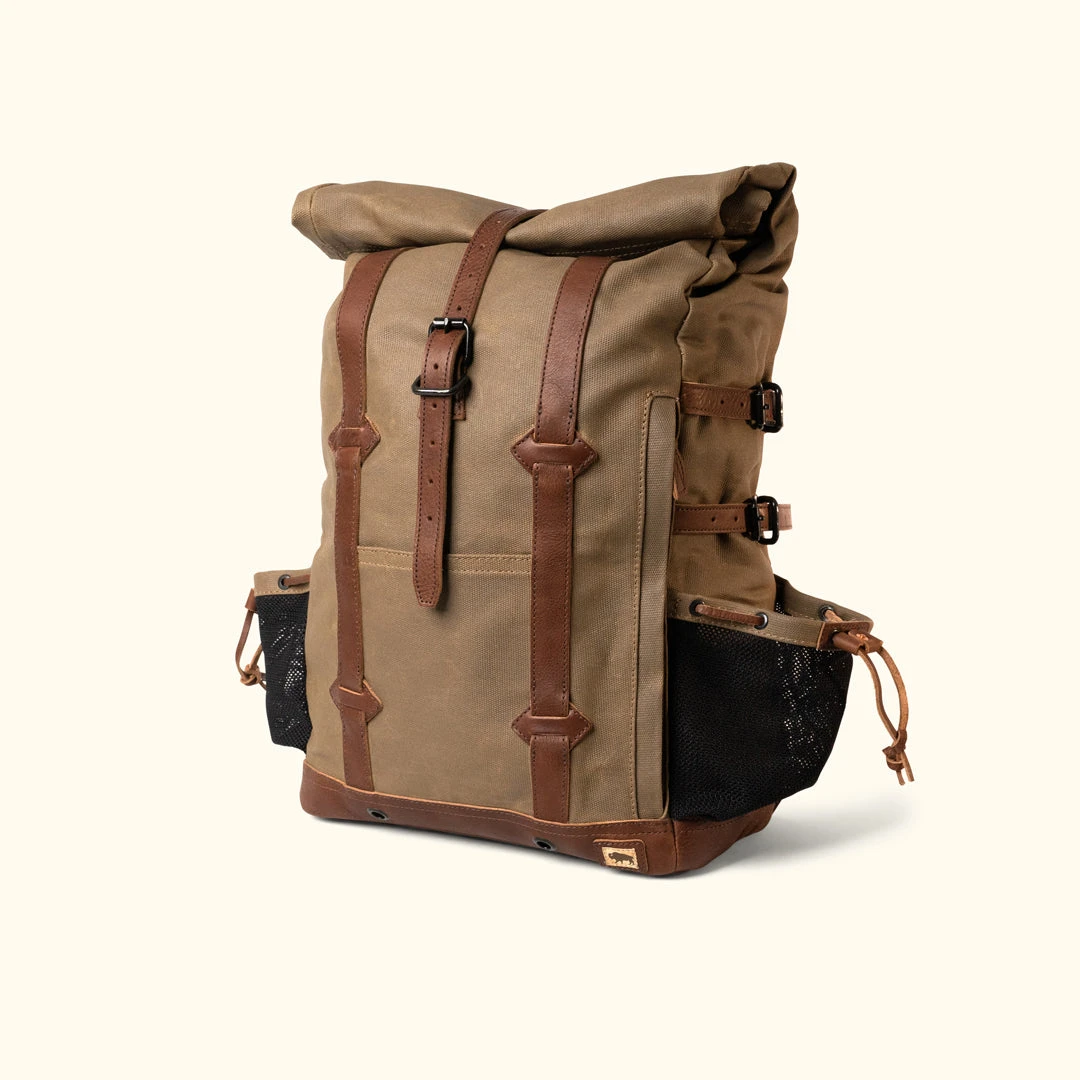 Buffalo Jackson Trading Co. Leather Travel Bags Waxed Canvas Rolltop Backpack | Dakota Collection | Field Khaki 4 Buffalo Jackson Trading Co. Leather Travel Bags Waxed Canvas Rolltop Backpack | Dakota Collection | Field Khaki