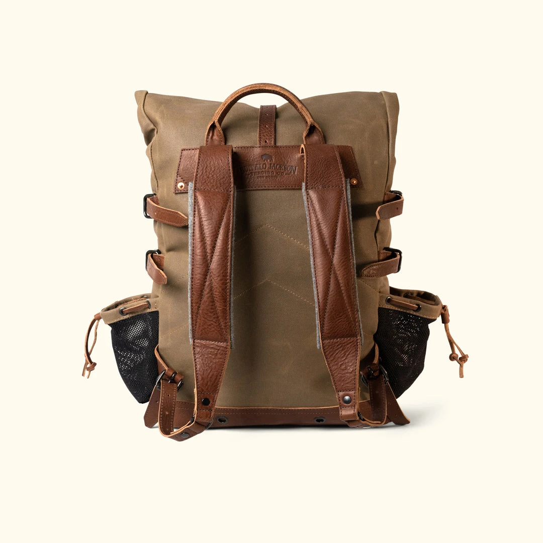 Buffalo Jackson Trading Co. Leather Travel Bags Waxed Canvas Rolltop Backpack | Dakota Collection | Field Khaki 6 Buffalo Jackson Trading Co. Leather Travel Bags Waxed Canvas Rolltop Backpack | Dakota Collection | Field Khaki