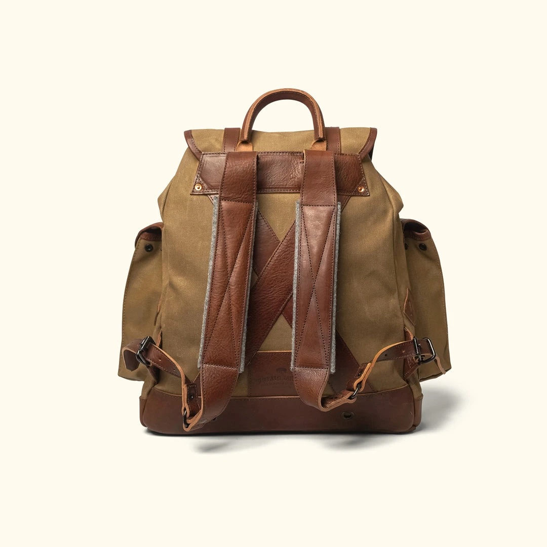 Buffalo Jackson Trading Co. Leather Travel Bags Dakota Waxed Canvas Rucksack | Field Khaki W/ Chestnut Brown Leather Buffalo Jackson Trading Co. Leather Travel Bags Dakota Waxed Canvas Rucksack | Field Khaki W/ Chestnut Brown Leather