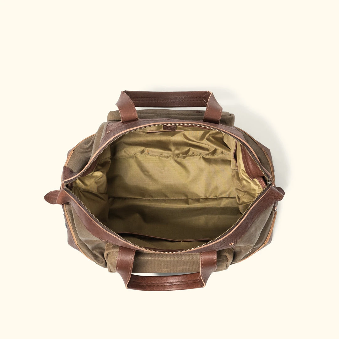 Buffalo Jackson Trading Co. Leather Duffle Bags Dakota Waxed Canvas Weekend Bag | Field Khaki W/ Chestnut Brown Leather Buffalo Jackson Trading Co. Leather Duffle Bags Dakota Waxed Canvas Weekend Bag | Field Khaki W/ Chestnut Brown Leather