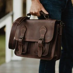 Buffalo Jackson Trading Co. Outlet Denver Leather Briefcase | Limited Edition - Dark Briar W/ Orange Stitching