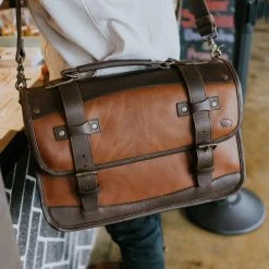Buffalo Jackson Trading Co. Denver Leather Belted Briefcase | Autumn Brown & Dark Briar Leather Briefcases