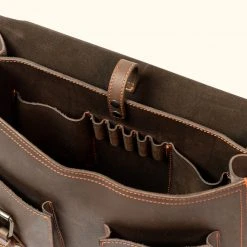 Buffalo Jackson Trading Co. Outlet Denver Leather Briefcase | Limited Edition - Dark Briar W/ Orange Stitching