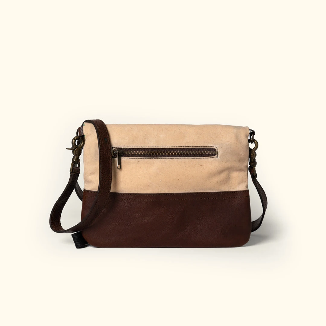 Buffalo Jackson Trading Co. Madison Waxed Canvas Crossbody Foldover Clutch | Cotton Summer W/ Dark Hazelnut Leather 5 Buffalo Jackson Trading Co. Madison Waxed Canvas Crossbody Foldover Clutch | Cotton Summer W/ Dark Hazelnut Leather