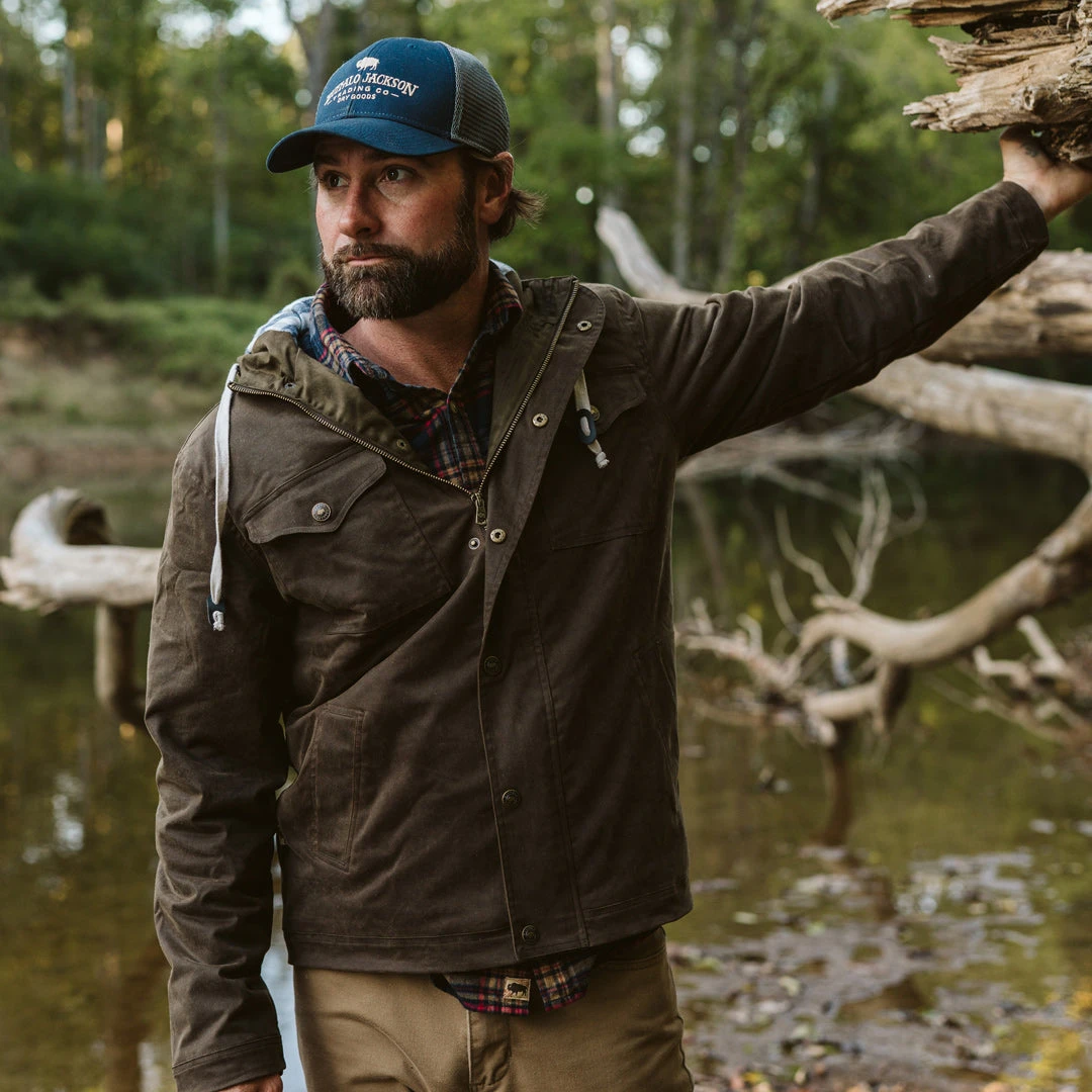 Buffalo Jackson Trading Co. Leather Marshall Hooded Jacket | Dark Khaki Buffalo Jackson Trading Co. Leather Marshall Hooded Jacket | Dark Khaki