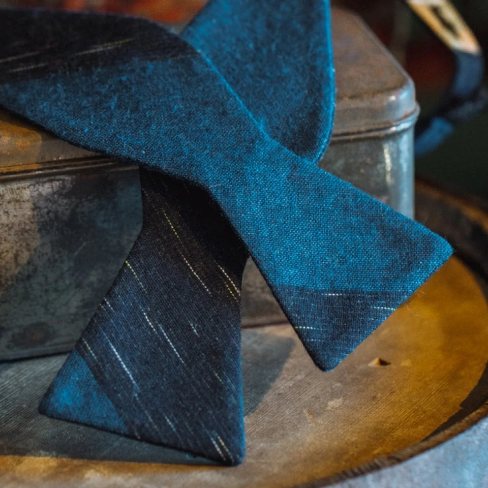 Buffalo Jackson Trading Co. Apparel Vintage Stripe Cotton Bow Tie | Blue 4 Buffalo Jackson Trading Co. Apparel Vintage Stripe Cotton Bow Tie | Blue