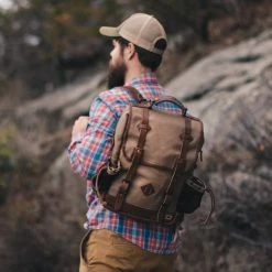 Buffalo Jackson Trading Co. Leather Backpacks Dakota Waxed Canvas Commuter Backpack | Field Khaki W/ Chestnut Brown Leather 8 Buffalo Jackson Trading Co. Leather Backpacks Dakota Waxed Canvas Commuter Backpack | Field Khaki W/ Chestnut Brown Leather